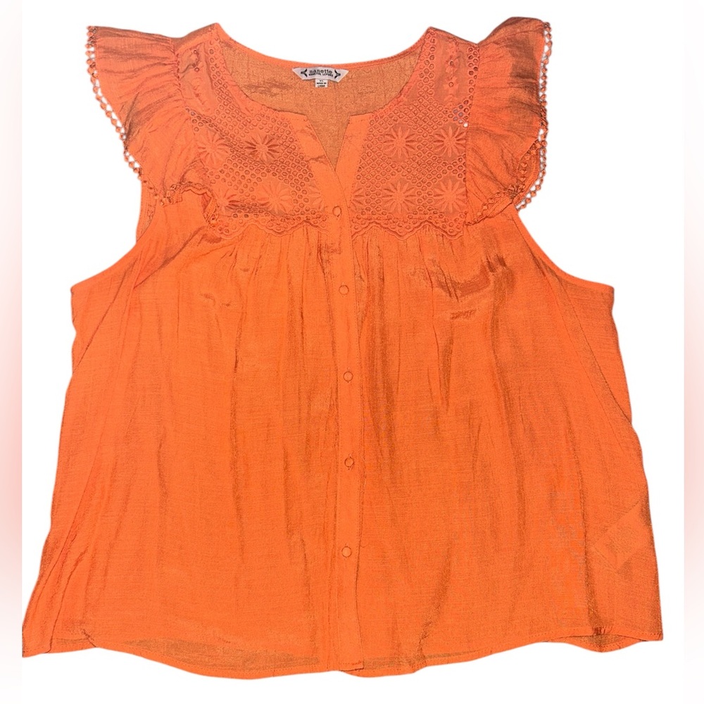 Nanette Lepore Orange Crochet Ruffle Top XL